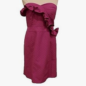 Kensie "Plum Candy" Dot Jacquard Strapless Ruffle Front Dress NEW- Sz. 8